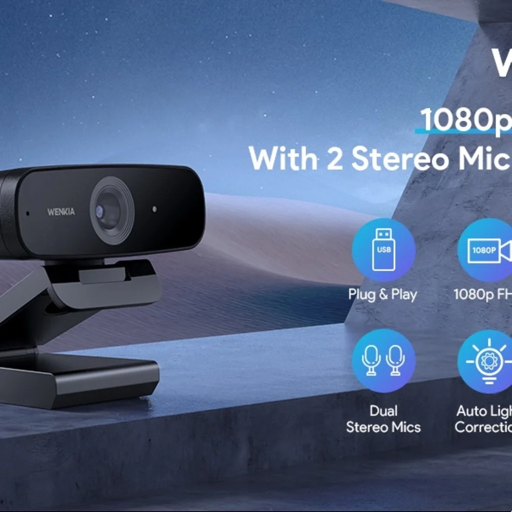WENKIA Webcam with Microphone, Full HD 1080P USB Desktop Web Computer Camera